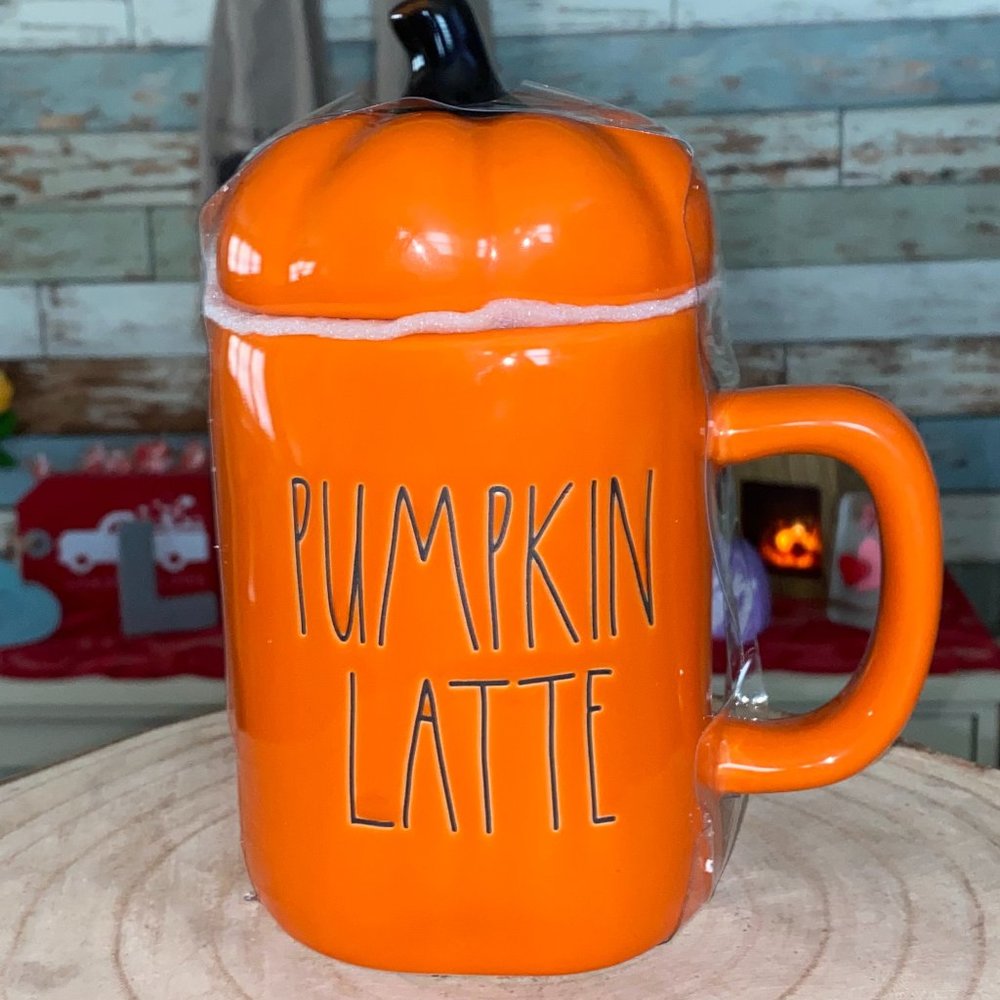 Rae Dunn Pumpkin Latte Mug with Topper Orange
